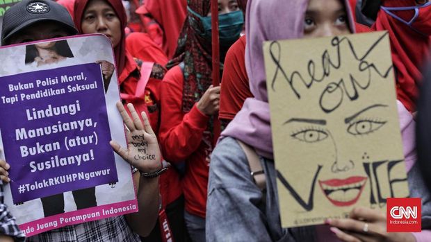 Aksi damai dalam rangka Hari Perempuan, di Jl. MH. Thamrin, Jakarta, Kamis (8/3).