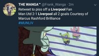 Liverpool kalah usai gawangnya dibobol Marcus Rashford dua kali di babak pertama, yang cuma dibalas lewat gol bunuh diri Eric Bailly di babak kedua. Begini fans Liverpool usai timnya kalah: bersembunyi. (Foto: Twitter @Frank_Wanga)