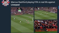 Gol pertama jadi bukti kegemilangan Rashford. Ia mengecoh bek Trent Alexander-Arnold, lalu melepaskan sepakan keras kaki kanan yang membuat gawang Liverpool bobol. Seperti trik lawas ketika main FIFA! (Foto: Twitter @TrollFootball)