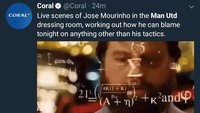 Manajer MU, Jose Mourinho, tentu bakal kesulitan mencari alasan mengapa timnya tersingkir. Ayoh dipikirin Mou buat kasih alasan yang tepat. (Foto: Twitter @Coral)
