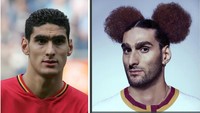 Marouane Fellaini lazim tampil dengan rambut afro dan bahkan iseng membuatnya jadi seperti Mickey Mouse. Gaya nyentriknya saat ini membuat gaya rambutnya di masa lalu, saat membela timnas Belgia tahun 2007 silam, jadi biasa sekali. (Foto: Olahan, Phil Cole/Getty Images dan Twitter)