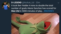 Ben Yedder cuma butuh empat menit untuk membobol gawang MU dua kali. Performa yang jauh lebih mengesankan ketimbang penampilan Alexis Sanchez. (Foto: Twitter @Nsikak_Ud)