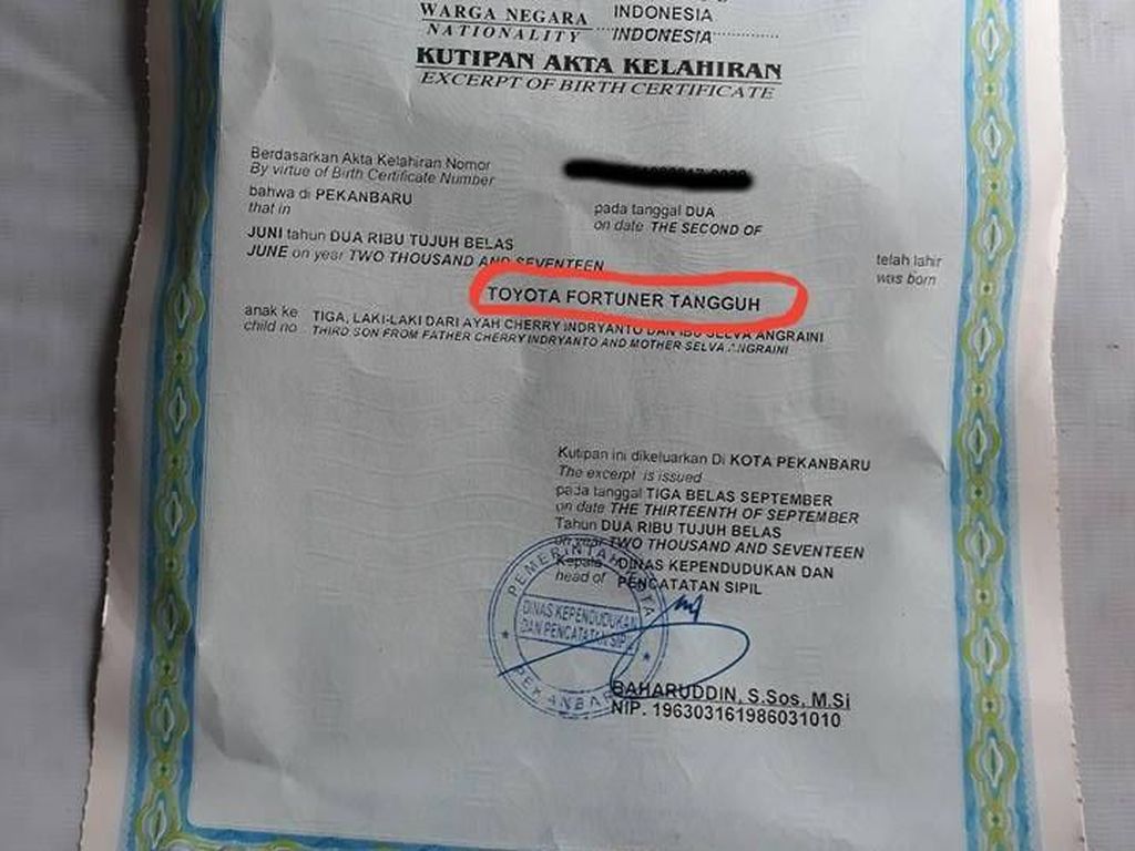 Nama Anak Fortuner, Begini Cerita Ayahnya Nama Anak Fortuner, Begini Cerita Ayahnya