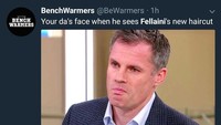 Siapa yang ekspresi wajahnya begini saat melihat gaya rambut Mickey Mouse-nya Fellaini? Ayo acungkan jari kalian! (Foto: Twitter @BeWarmers)