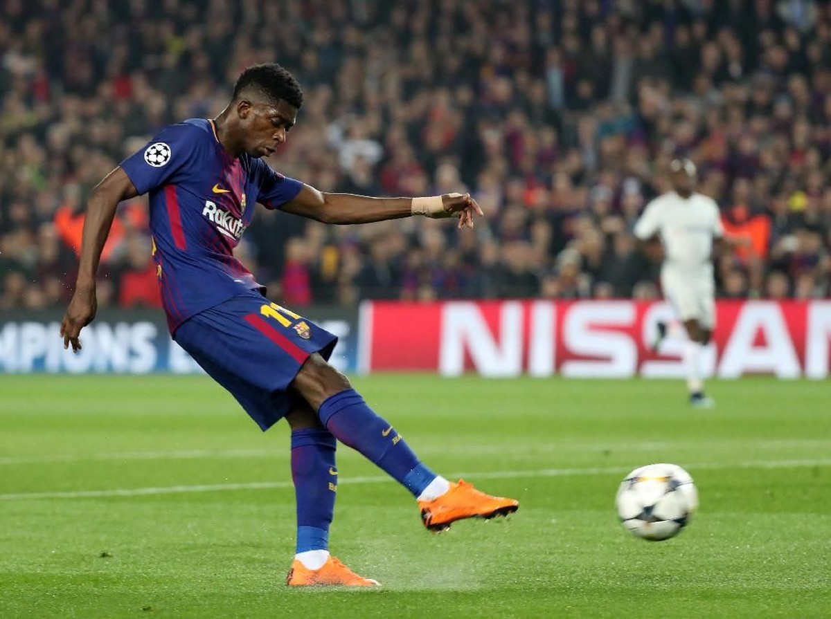 Ousmane Dembele mencetak gol pertamanya bersama Barcelona (REUTERS/Susana Vera)
