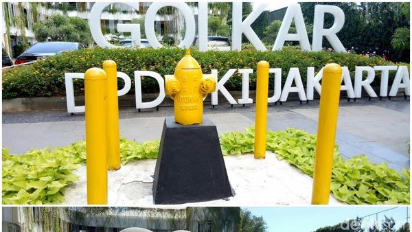 Before-After Fire Hydrant di Golkar DKI dari Kuning Jadi Merah
