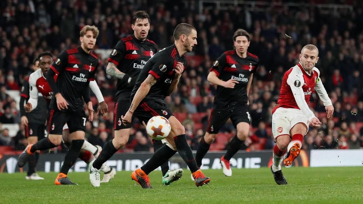 Arsenal lolos ke perempatfinal Liga Europa usai menyingkirkan AC Milan. (Foto: David Klein/Reuters)