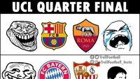 Undian perempatfinal mempertemukan Barcelona vs AS Roma, Bayern Munich vs Sevilla, Juventus vs Real Madrid, dan Liverpool vs Manchester City. Begini reaksi fans masing-masing klub. (Foto: Twitter @TrollFootball)
