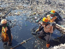 Beragam Ekspresi Pembersih Sampah di Teluk Jakarta