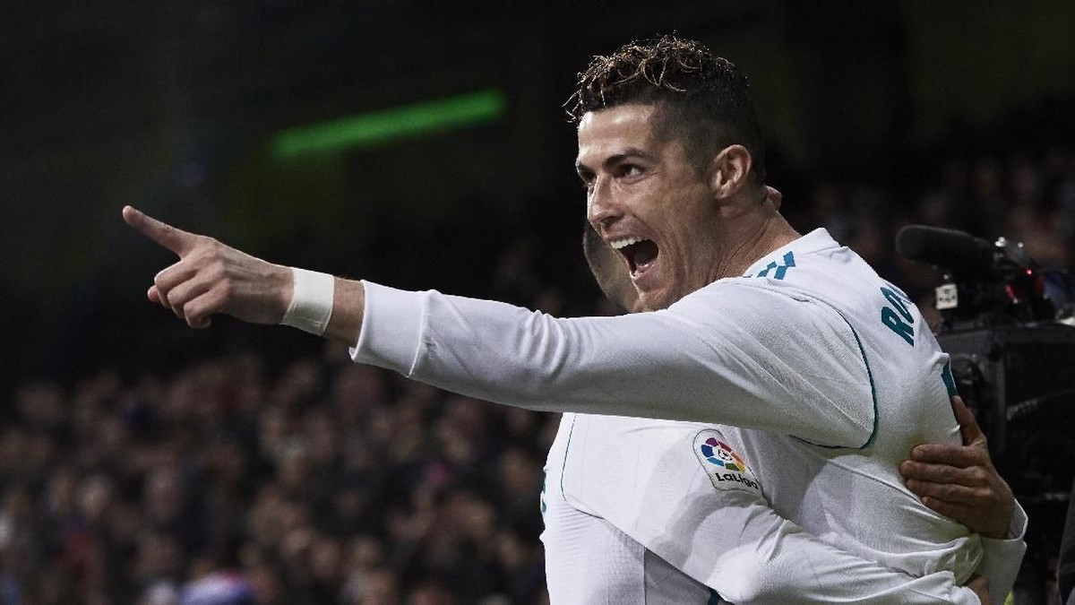 Penyerang Real Madrid Cristiano Ronaldo saat merayakan golnya ke gawang Girona. (Foto: Gonzalo Arroyo Moreno/Getty Images)