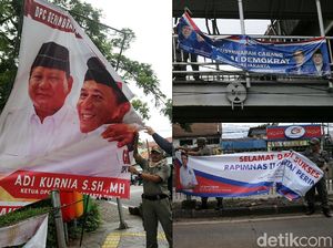 Satpol PP Turunkan Spanduk Gerindra-PD-Perindo di Cempaka Putih