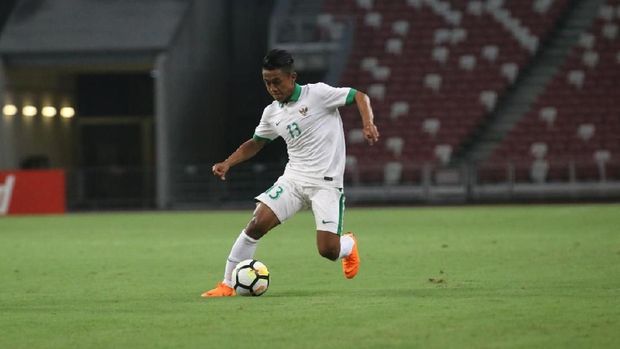 Febri Hariyadi membuka keunggulan Timnas Indonesia U-23 atas Singapura.