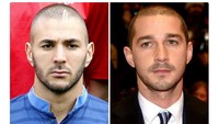 Sudah cukup lama Karim Benzema disebut sebagai kembaran aktor Shia Labeouf. Kemiripannya luar biasa mengingat keduanya cukup sering tampil dengan rambut botak dan brewok tipis. (Foto: Internet)