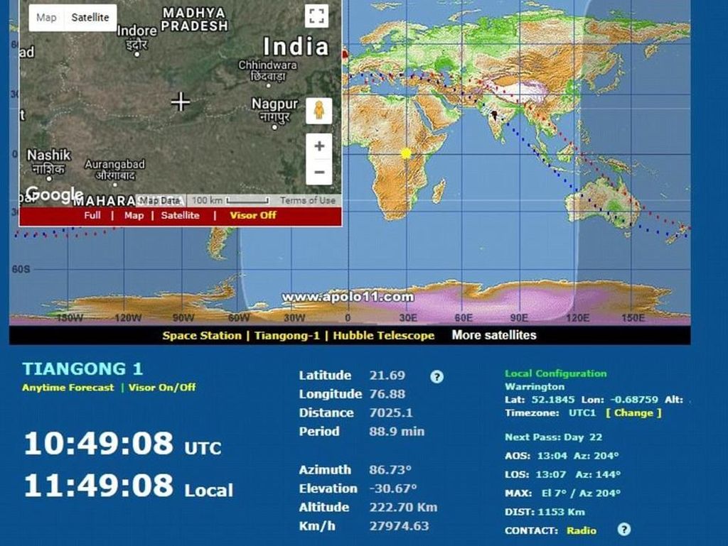 Satelit Tiangong-1 Milik China Jatuh ke Indonesia 3 April? Satelit Tiangong-1 Milik China Jatuh ke Indonesia 3 April?