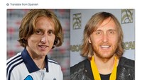 Luka Modric biasa bergaya dengan rambut gondrongnya. Gaya pemain Real Madrid itu membuatnya seperti jadi kembaran musisi David Guetta. (Foto: Internet)