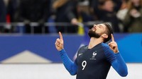 Prancis tampak perkasa di babak pertama saat menjamu Kolombia di Stade de France, Sabtu (24/3/2018) dinihari WIB. Oliver Giroud sudah membawa Prancis unggul 1-0 di menit ke-11. (Foto: Gonzalo Fuentes/Reuters)