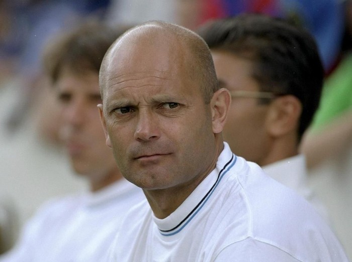 10 Jul 1999:  Ray Wilkins the assistant coach of Chelsea watches the game from the dugout during the annual pre-season friendly match against Kingstonian Football Club played at Kingsmeadow in London, England.  The match finished in a 0-3 win to the visiting premiership team Chelsea, and some of their new signings watched the game from the crowd. \ Picture: Ian Walton \ Mandatory Credit: Allsport UK /Allsport