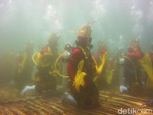 Foto: Serunya Penari Gandrung Banyuwangi Beraksi di Bawah Laut Foto: Serunya Penari Gandrung Banyuwangi Beraksi di Bawah Laut