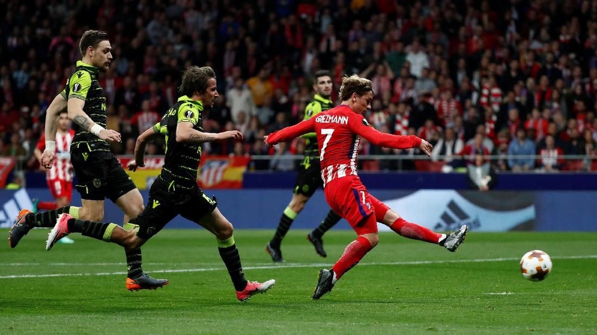 Atletico Madrid menang 2-0 atas Sporting CP di leg pertama perempatfinal Liga Europa (Foto: Sergio Perez/Reuters)