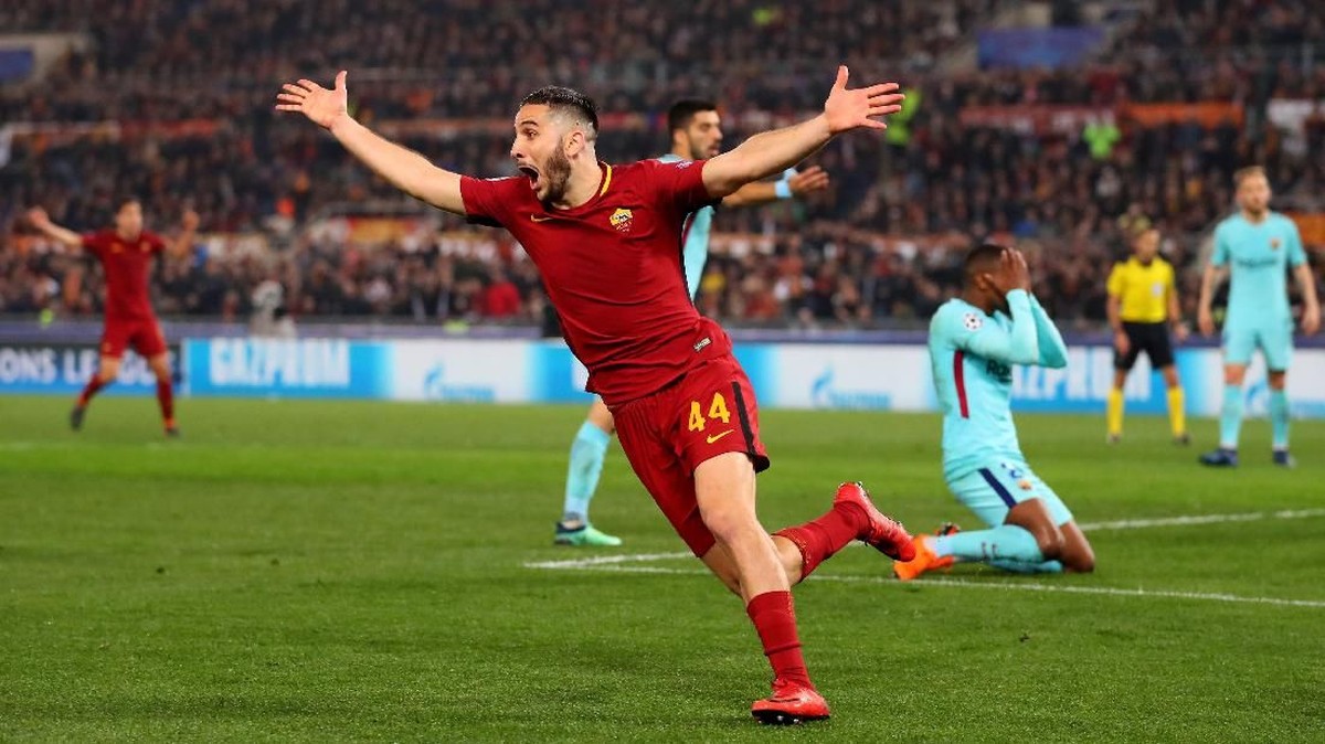 Dua tahun lalu, Kostas Manolas jadi pahlawan kemenangan AS Roma atas Barcelona di Liga Champions (Foto: Catherine Ivill/Getty Images)