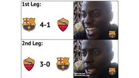 Barcelona datang ke markas Roma di leg kedua perempatfinal dengan bekal meyakinkan: keunggulan 4-1 dari leg pertama. Tapi di Olimpico, Rabu (11/4/2018) dinihari WIB, Blaugrana secara mengejutkan dihajar 0-3. (Foto: Screenshot Twitter)