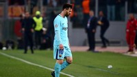 Pada prosesnya, ketidakmampuan Messi mencetak gol buat Barcelona dibarengi dengan keberhasilan Roma bikin tiga gol. Giallorossi menyamakan agregat 4-4 dan lolos berkat keuntungan gol tandang. (Foto: Tony Gentile/Reuters)