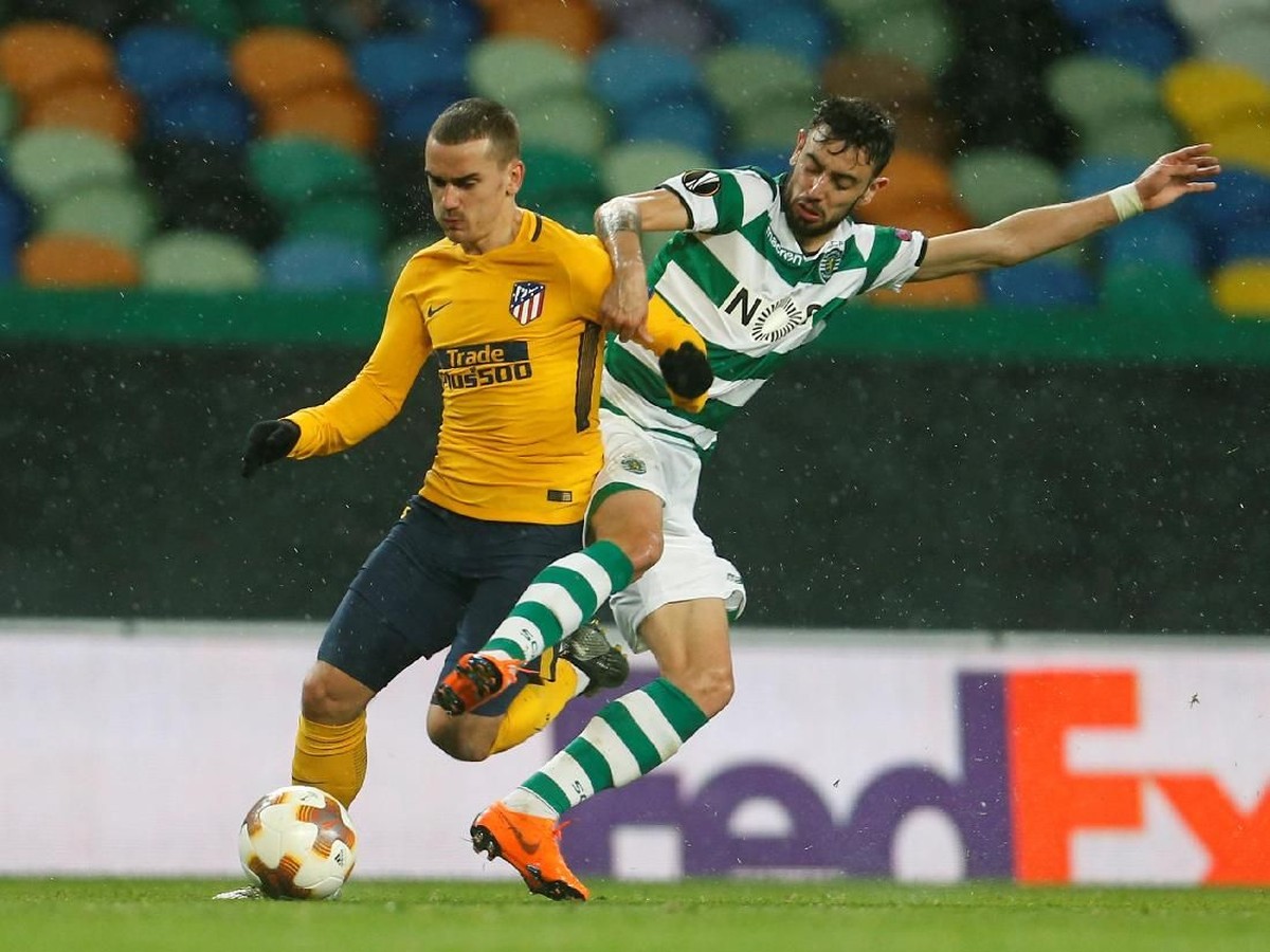 Antoine Griezmann di pertandingan Atletico Madrid menghadapi Sporting Lisbon. (Foto: Pedro Nunes/Reuters)
