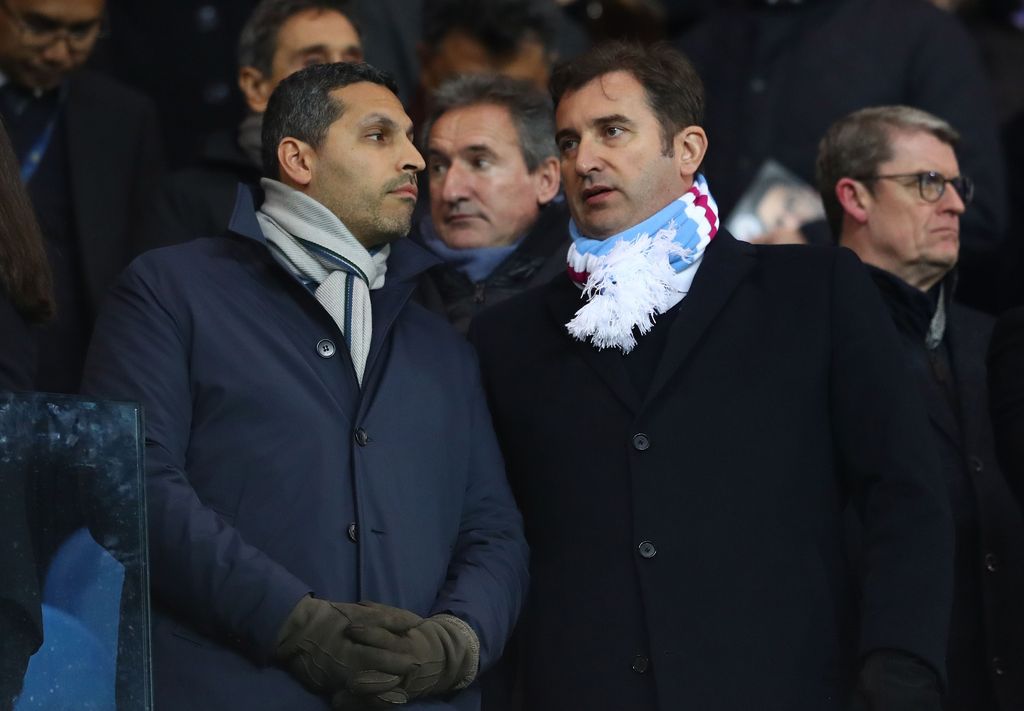 MANCHESTER, ENGLAND - JANUARY 21: Khaldoon Al Mubarak, Manchester City chairman (L) speaks to Ferran Soriano, Chief Executive (R) during the Premier League match between Manchester City and Tottenham Hotspur at the Etihad Stadium on January 21, 2017 in Manchester, England.  (Photo by Clive Mason/Getty Images)