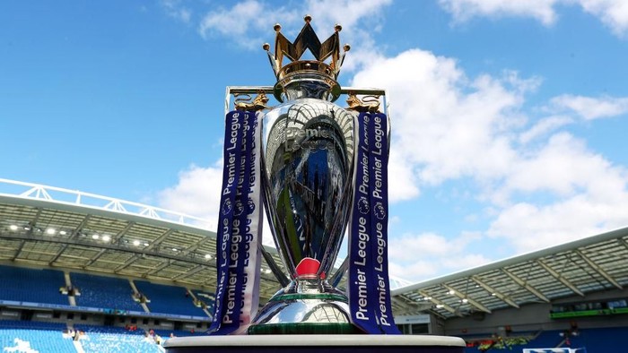 BRIGHTON, ENGLAND - AUGUST 12:  The Premier League trophy is displayed inside the stadium before the Premier League match between Brighton and Hove Albion and Manchester City at Amex Stadium on August 12, 2017 in Brighton, England.  (Photo by Dan Istitene/Getty Images)
