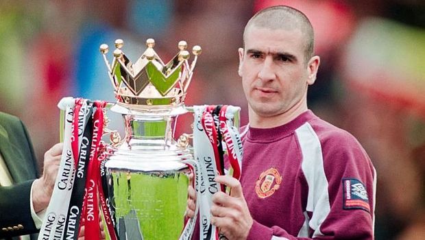 MANCHESTER, UNITED KINGDOM - MAY 11:  Manchester United striker Eric Cantona with the FA Carling Premiership trophy after the match against West Ham United at Old Trafford on May 11, 1997 in Manchester, England. (Photo by Shaun Botterill/Allsport/Getty Images)