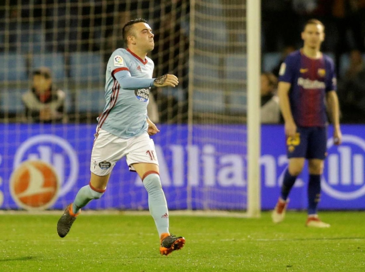 Iago Aspas mencetak gol yang membatalkan kemenangan Barcelona, tapi golnya terindikasi handball (REUTERS/Miguel Vidal)