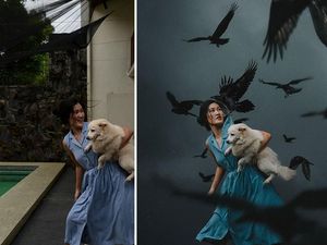 Jago Photoshop, Foto Wanita di Halaman Rumah Ini Jadi Keren Banget