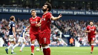 Salah pun melakukan selebrasi khasnya di Hawthorns. Itu menjadi gol ke-31 Salah di Liga Inggris musim ini. (Foto: Matthew Lewis/Getty Images)