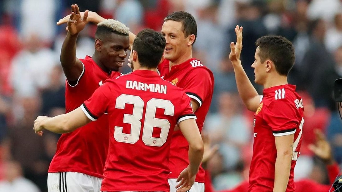 Pemain Manchester United melakukan perayaan di laga melawan Tottenham Hotspur. (Foto: David Klein/Reuters)