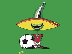 Pique. Piala Dunia 1986 di Meksiko. Figur cabai jalapeno berkumis yang dipakaikan sombrero membuat maskot ini jadi amat unik. Namanya didasarkan dari picante, bahasa Spanyol untuk mengistilahkan yang pedas-pedas. (Foto: just-football.com)