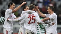 8 Gol - Bayern Munich 7-1 Sporting, pada pertandingan leg kedua 16 besar tanggal 10 Maret 2009. (Foto: JOHN MACDOUGALL/AFP)