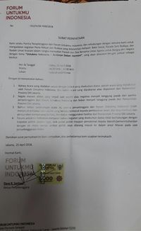 Surat Forum Untukmu Indonesia tentang acara bagi sembako di Monas / 