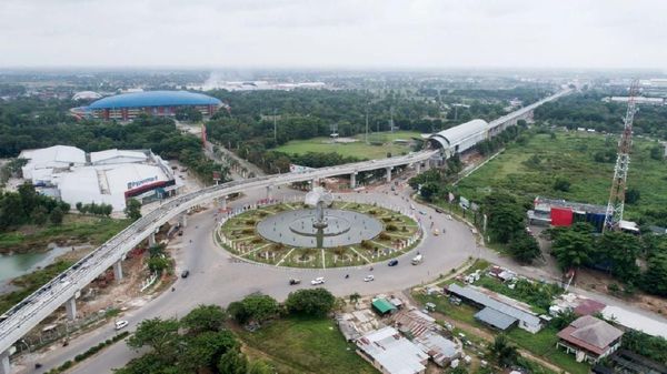 Meliuk-liuk, LRT Palembang Megah Dilihat dari Udara