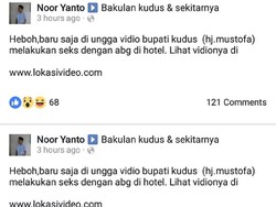 Akun Facebook Ini Tulis Status Bupati Kudus Lakukan Seks