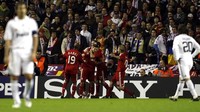 Pada prosesnya The Reds menyudahi partai leg kedua lawan El Real itu dengan kemenangan 4-0 di Anfield. Liverpool menang agregat 5-0. (Foto: PAUL ELLIS/AFP)