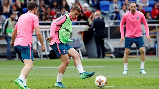 Pemain Atletico Madrid berlatih jelang laga final Liga Europa 2018.