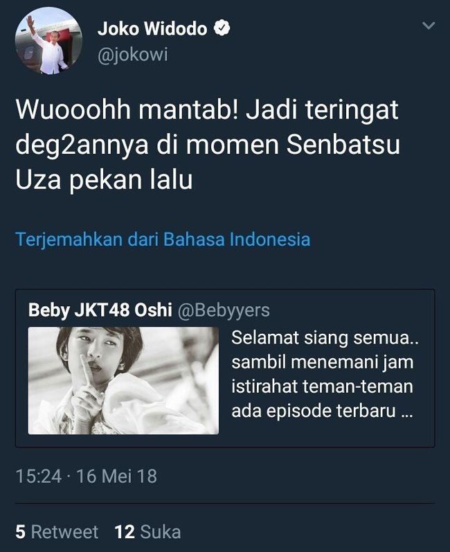 Akun Twitter Jokowi Sempat Cuit JKT48, Ini Penjelasan 
