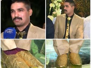 Silau! Pengantin Pria Ini Pakai Dasi dan Sepatu Emas 500 Gram