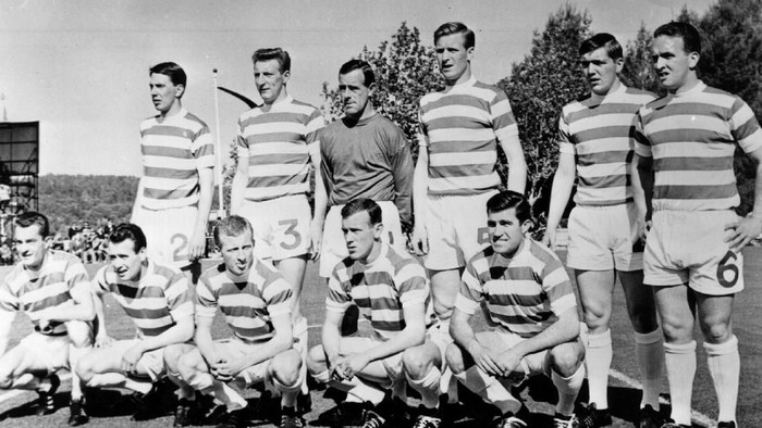 25th May 1967:  The Celtic team line up before their European Cup Final match against Inter Milan in Lisbon. They went on to win 2-1.  (Photo by Central Press/Getty Images)