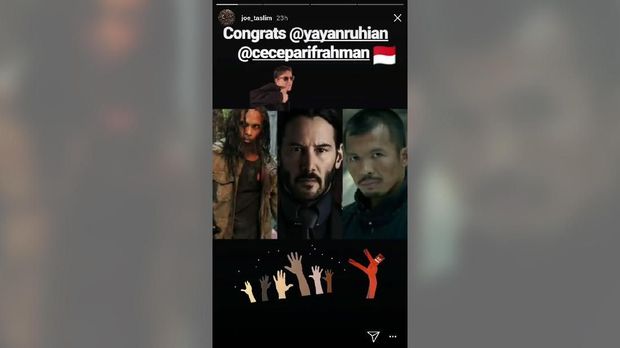 Cuitan Joe Taslim di Instagram Story soal Yayan Ruhian dan Cecep Arif Rahman di 'John Wick 3.'