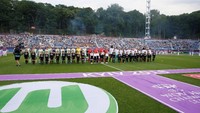 UEFA menggelar partai final Liga Champions Wanita antara Olympique Lyonnaise dan VfL Wolfsburg di Kiev, Ukrania, tepatnya di Valeriy Lobanovskyi Stadium, Jumat (25/5/2018) dinihari WIB. (Foto: Gleb Garanich/Reuters)