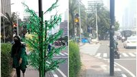 Foto: Before-After Pohon Imitasi di Trotoar Jakarta yang Bikin Heboh