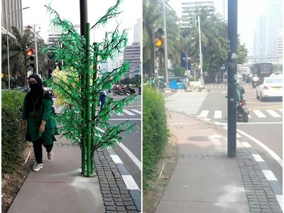 Foto: Before-After Pohon Imitasi di Trotoar Jakarta yang Bikin Heboh