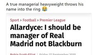 Delapan tahun yang lalu, Sam Allardyce malah sudah mengklaim dirinya layak jadi pelatih Real Madrid. Ini mungkin saat yang tepat untuk Allardyce mengirim lamaran dan CV ke Madrid, mumpung sedang menganggur usai pisah dengan Everton. (Foto: Istimewa)