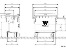 Размер площадки для сбора отходов. Мусорный контейнер 1100 литров габариты. Мусорный контейнер MGBG-770. Мусорный бак 1100 литров габариты. Мусорный контейнер MGBG-660.